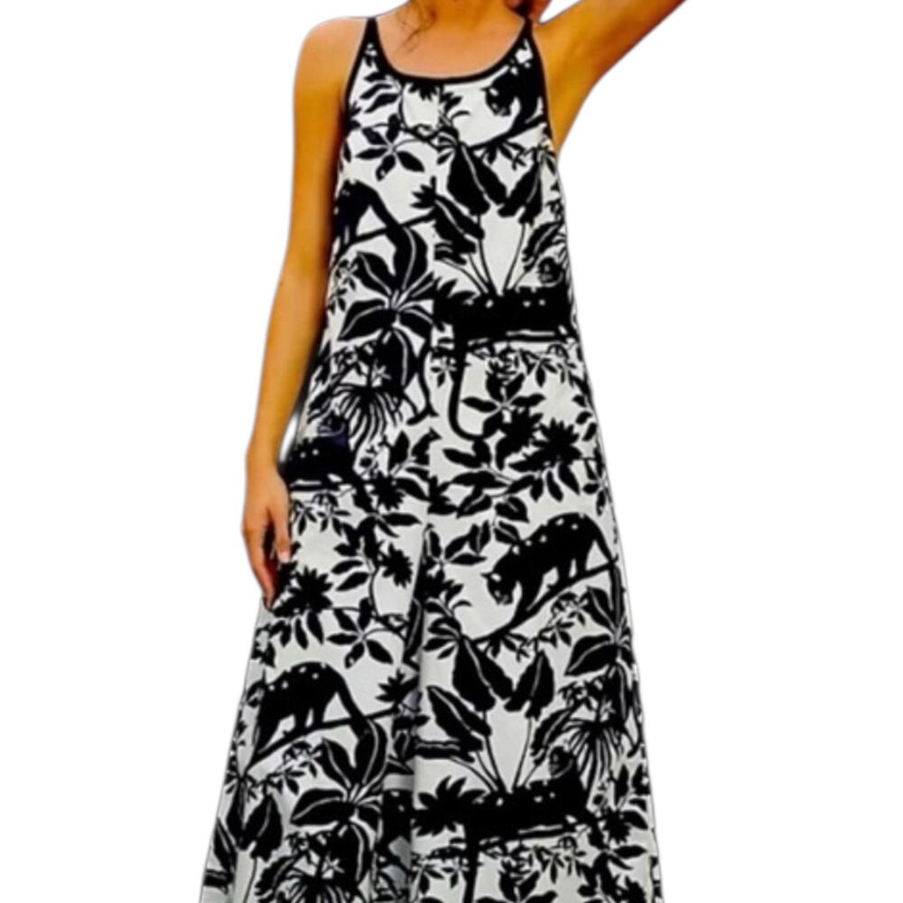 Anthropologie Maeve Chrysanthemum Black White Wite Leg Pant Jumpsuit Jungle XS - Picture 3 of 13